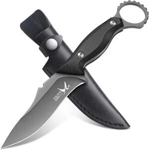 Golden Bird Fixed Blade Knife - Full Tang Outdoor Knives for Camping Hunting Bushcraft with Leather Sheath, 4.7" Carbon Steel Blade with Ergonomic G10 Handle