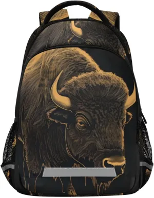 Golden Line Bison Kids Travel Backpack School Bag Large Capacity with Reflective Strip for Boys Girls 11.6 × 6.9 × 16.7 INCH