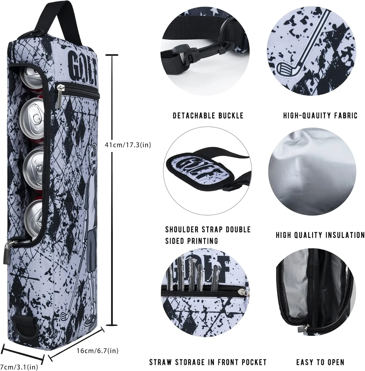 Golf Cooler Bag Plus Ice Pack Soft Sided Insulated Cooler Bag- Holds 6 Pack of Cans or 2 Wine Bottles - Grey Camo Golf Beer Sleeve Black Fits Discreetly in Golf Bags