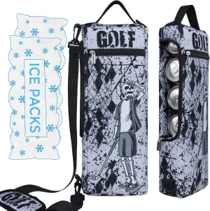 Golf Cooler Bag Plus Ice Pack Soft Sided Insulated Cooler Bag- Holds 6 Pack of Cans or 2 Wine Bottles - Grey Camo Golf Beer Sleeve Black Fits Discreetly in Golf Bags