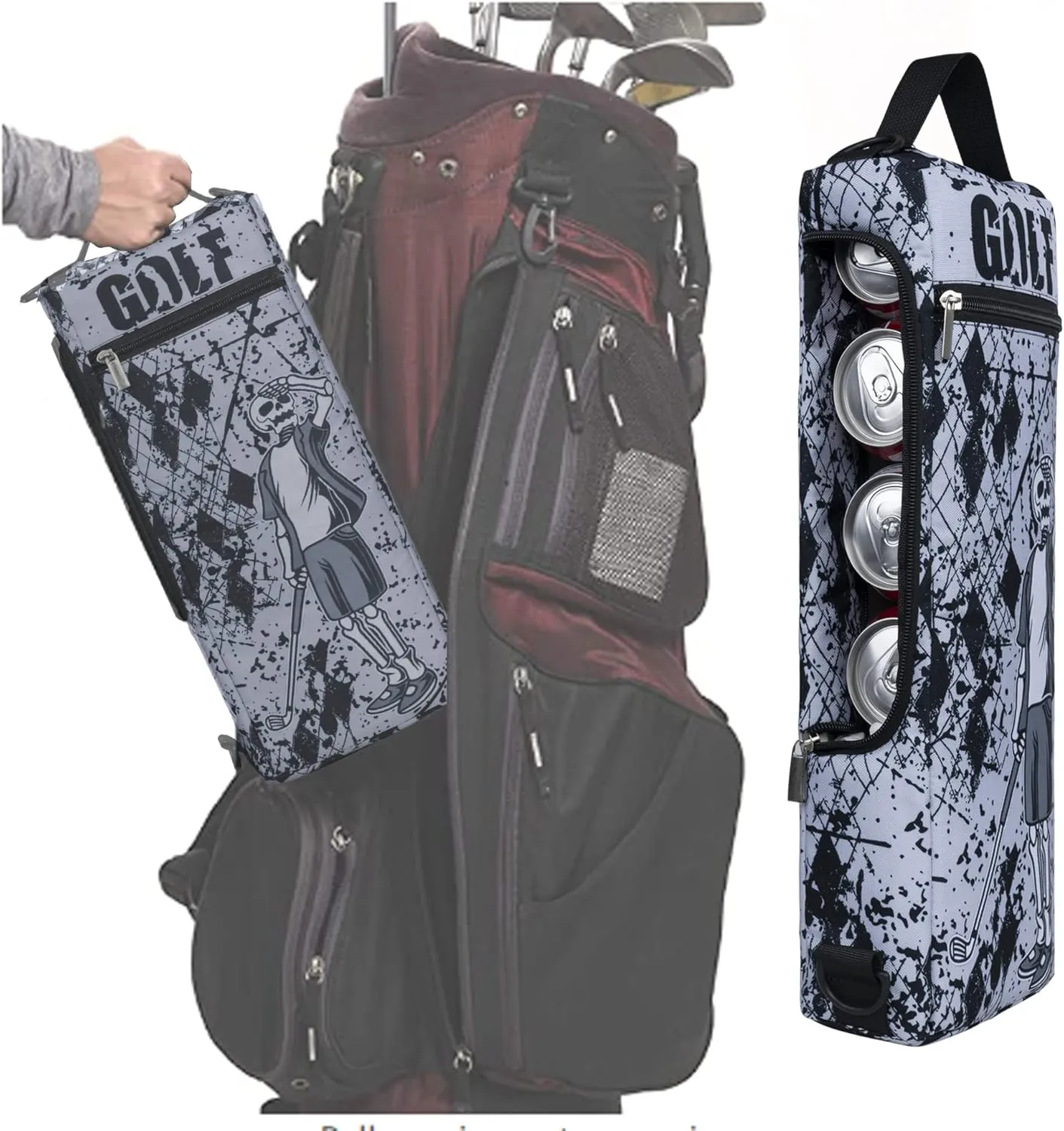 Golf Cooler Bag Plus Ice Pack Soft Sided Insulated Cooler Bag- Holds 6 Pack of Cans or 2 Wine Bottles - Grey Camo Golf Beer Sleeve Black Fits Discreetly in Golf Bags