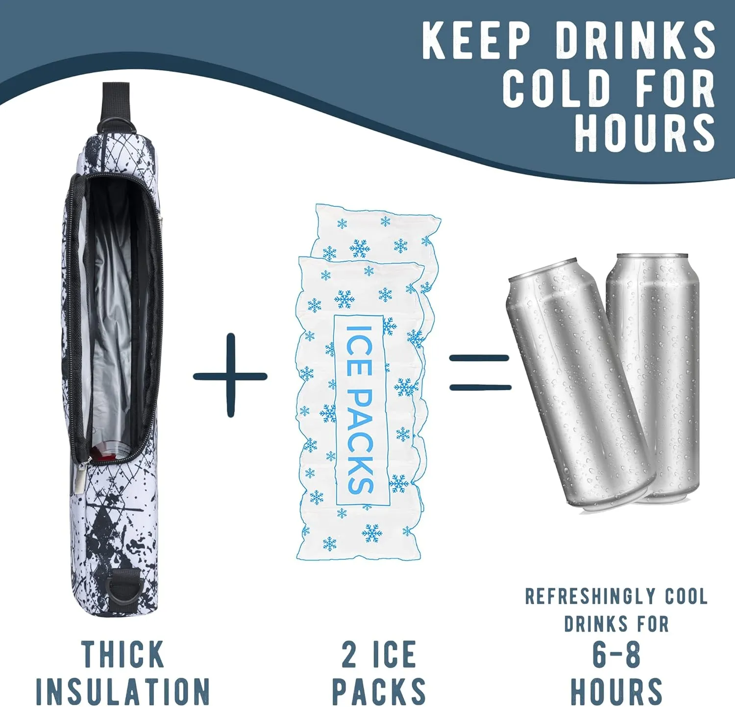 Golf Cooler Bag Plus Ice Pack Soft Sided Insulated Cooler Bag- Holds 6 Pack of Cans or 2 Wine Bottles - Grey Camo Golf Beer Sleeve Black Fits Discreetly in Golf Bags