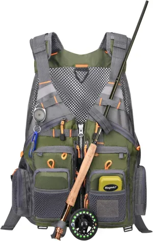Gonex Fly Fishing Vest for Men Women, Comfortable Adjustable Fishing Vest with Multi-Pockets Reflective Stripes