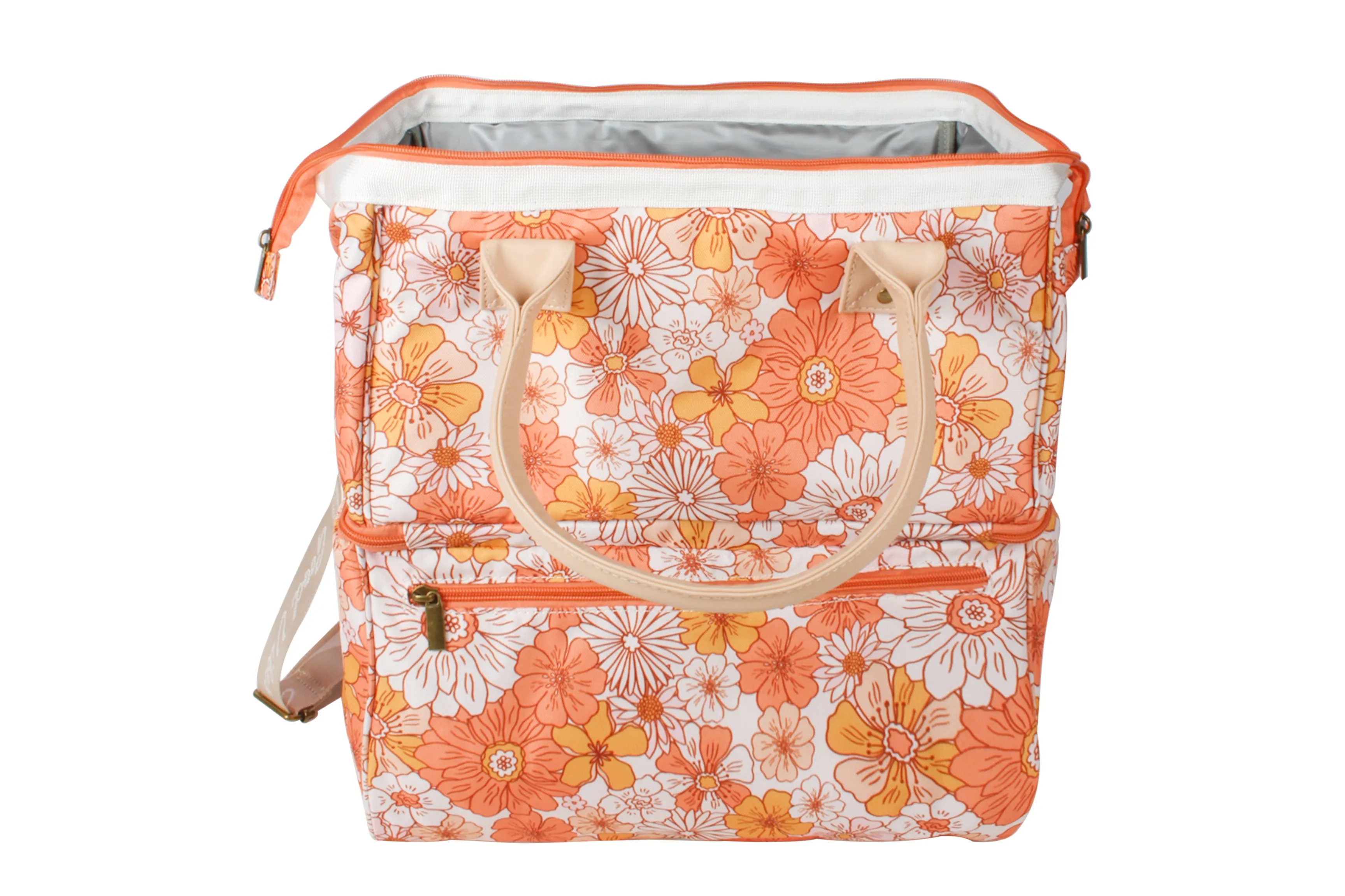 Good Vibes™ Premium Insulated Picnic Bag, 2 Separate Compartments, Holds 24 Cans , Removable Shoulder Strap - Hippie Daisies