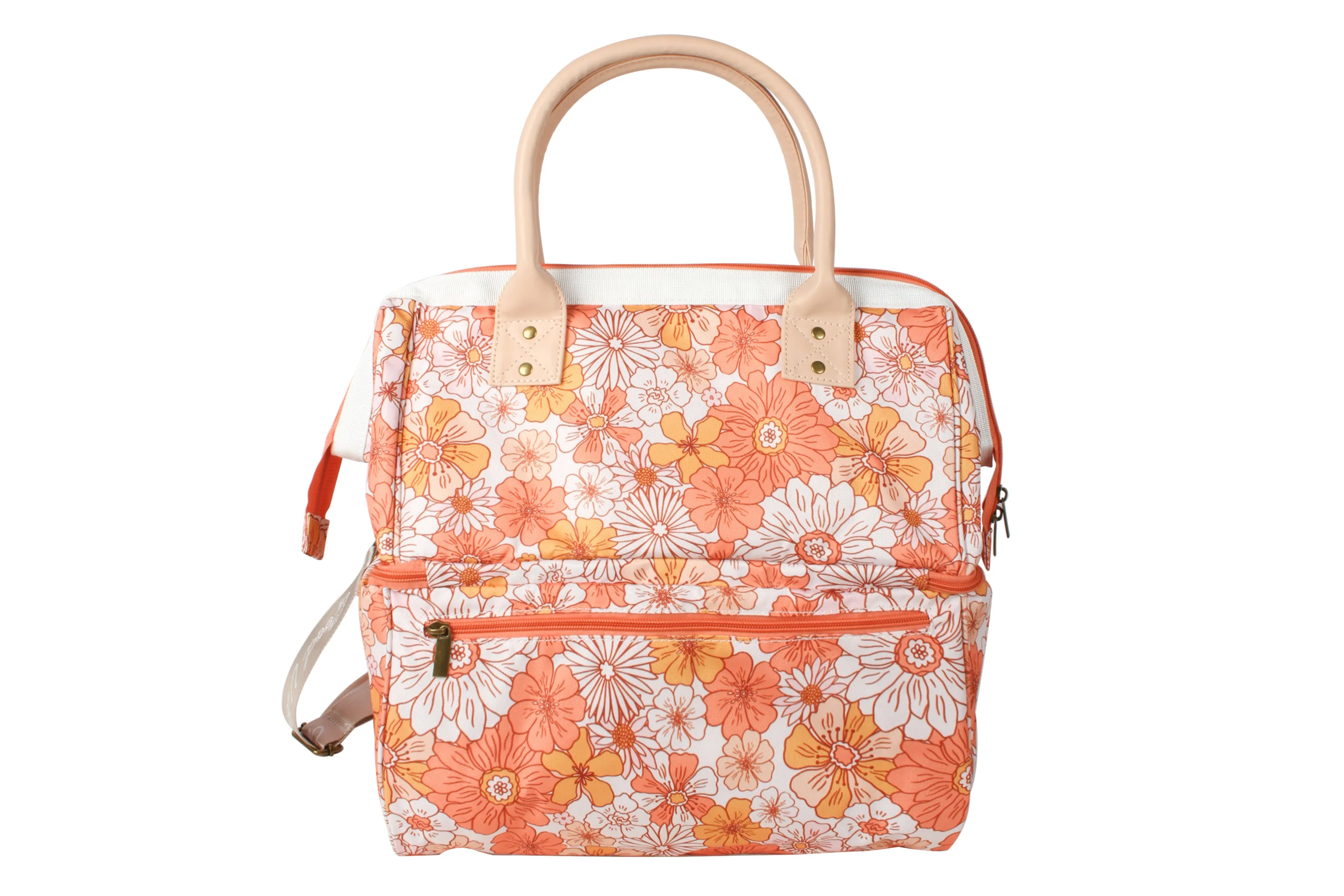 Good Vibes™ Premium Insulated Picnic Bag, 2 Separate Compartments, Holds 24 Cans , Removable Shoulder Strap - Hippie Daisies