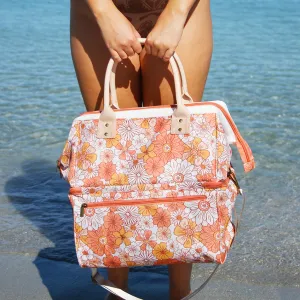 Good Vibes™ Premium Insulated Picnic Bag, 2 Separate Compartments, Holds 24 Cans , Removable Shoulder Strap - Hippie Daisies