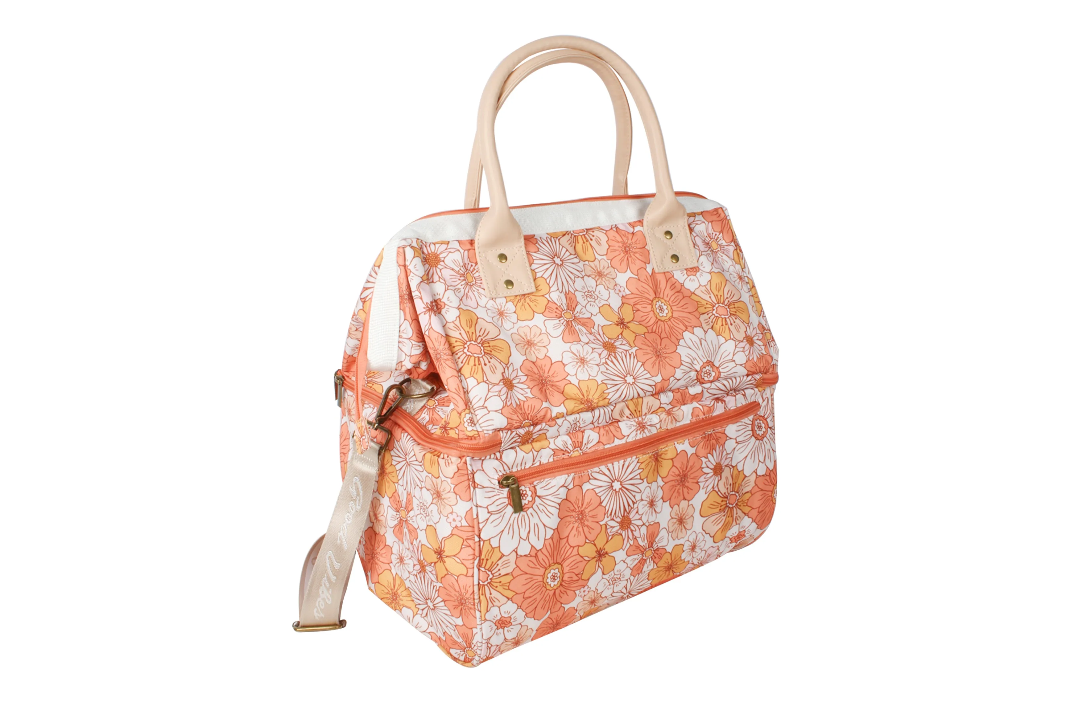 Good Vibes™ Premium Insulated Picnic Bag, 2 Separate Compartments, Holds 24 Cans , Removable Shoulder Strap - Hippie Daisies