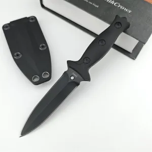 Goshawk 7.3 inch S.S. Fixed Blade Knife with Black Coating 440C Dual Edge Blade, ABS Handle and Knife Sheath for Outdoor, Tactical, Survival and EDC