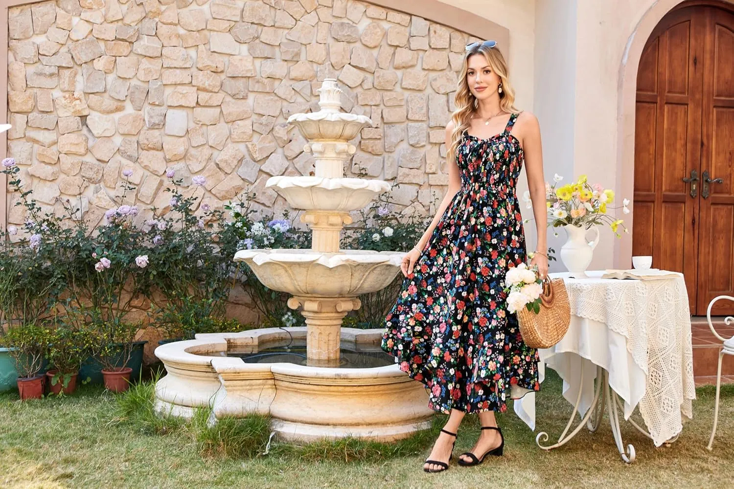 GRACE KARIN Women's 2025 Summer Floral Boho Dress Square Neck Strapped Swing A Line Sundress Beach Long Maxi Outfits