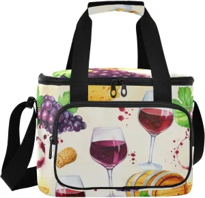 Grapes Cheese Barrel Beige Insulated Cooler Bag for Women Men Leakproof 24 Can Camping Car Coolers for Beach Hiking Everyday Use