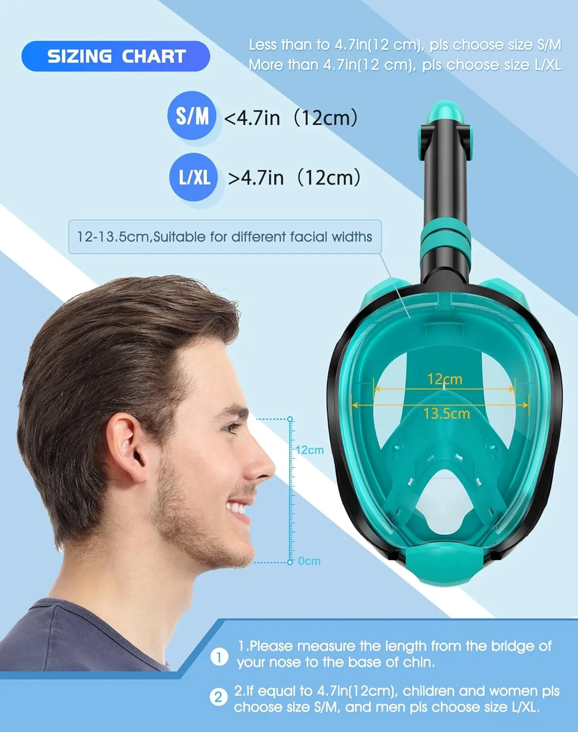 Greatever G2 Snorkeling Gear for Adults 2PCS, Full Face Snorkel Mask with Dry Top Snorkel,Anti-Leak & Anti-Fog Snorkel Mask Adult,Foldable Snorkeling Mask with Camera Mount mesh Bag