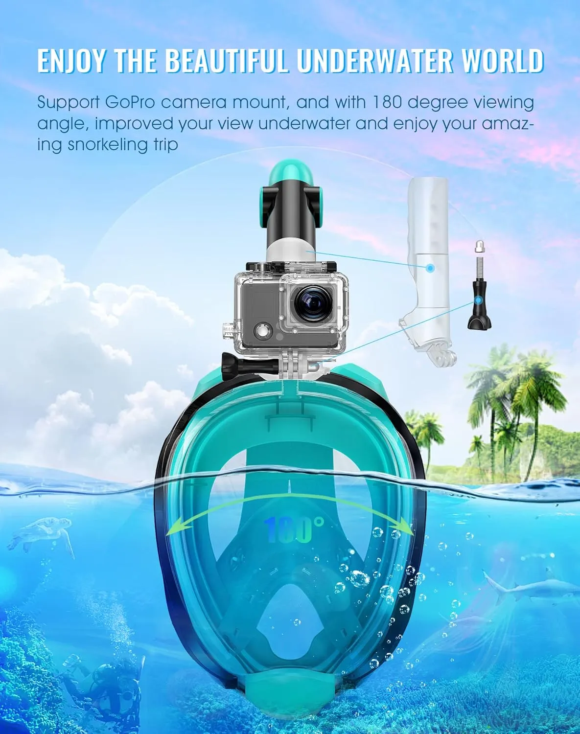 Greatever G2 Snorkeling Gear for Adults 2PCS, Full Face Snorkel Mask with Dry Top Snorkel,Anti-Leak & Anti-Fog Snorkel Mask Adult,Foldable Snorkeling Mask with Camera Mount mesh Bag
