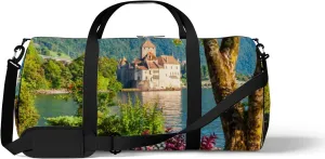 Green Chillon Chateau Sports Bag Tote Bag Waterproof Gym Bag with Shoulder Strap Zipper 2 Side Pockets for Men and Women, Travel and Storage Shoulder Bag.