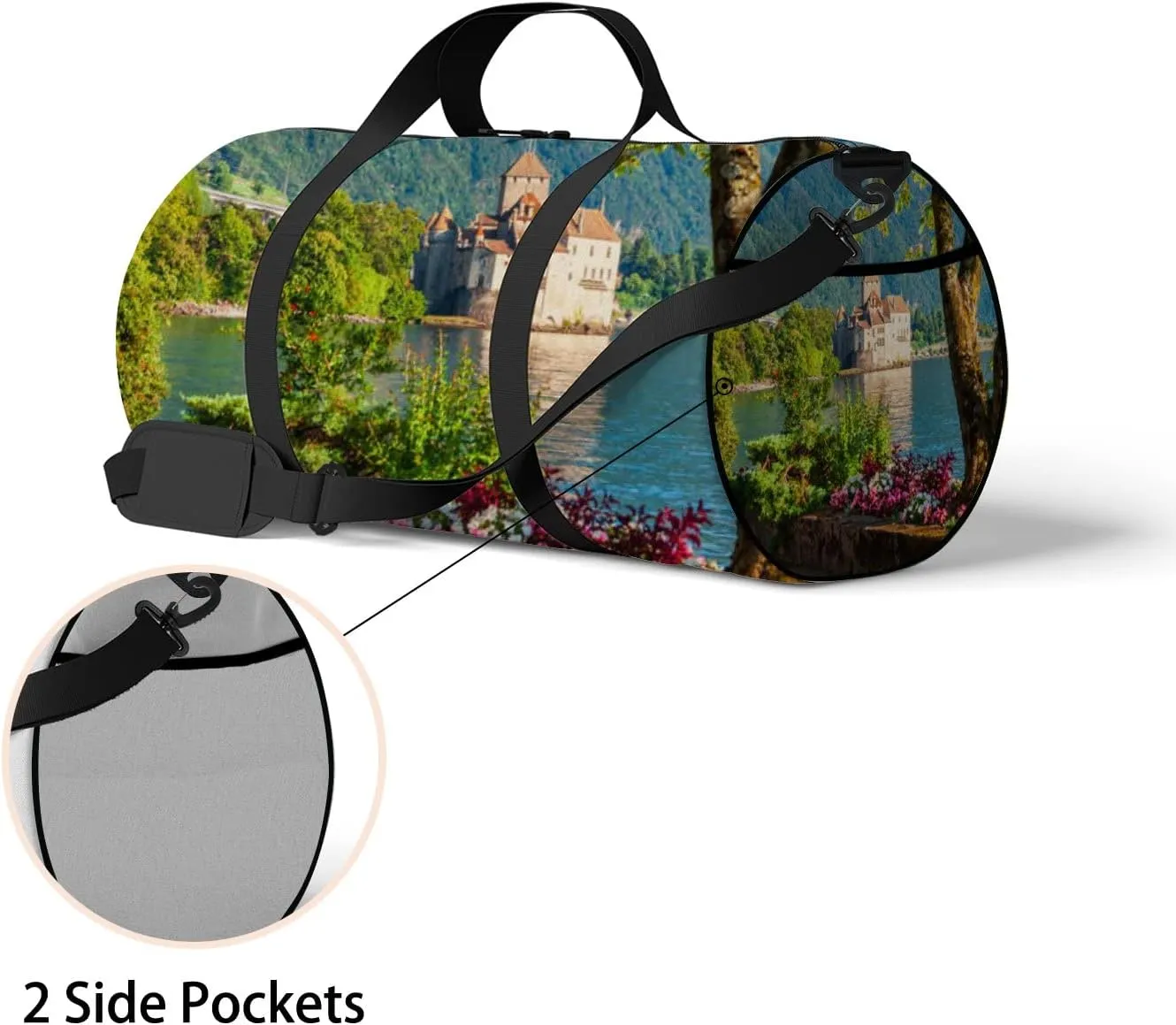 Green Chillon Chateau Sports Bag Tote Bag Waterproof Gym Bag with Shoulder Strap Zipper 2 Side Pockets for Men and Women, Travel and Storage Shoulder Bag.