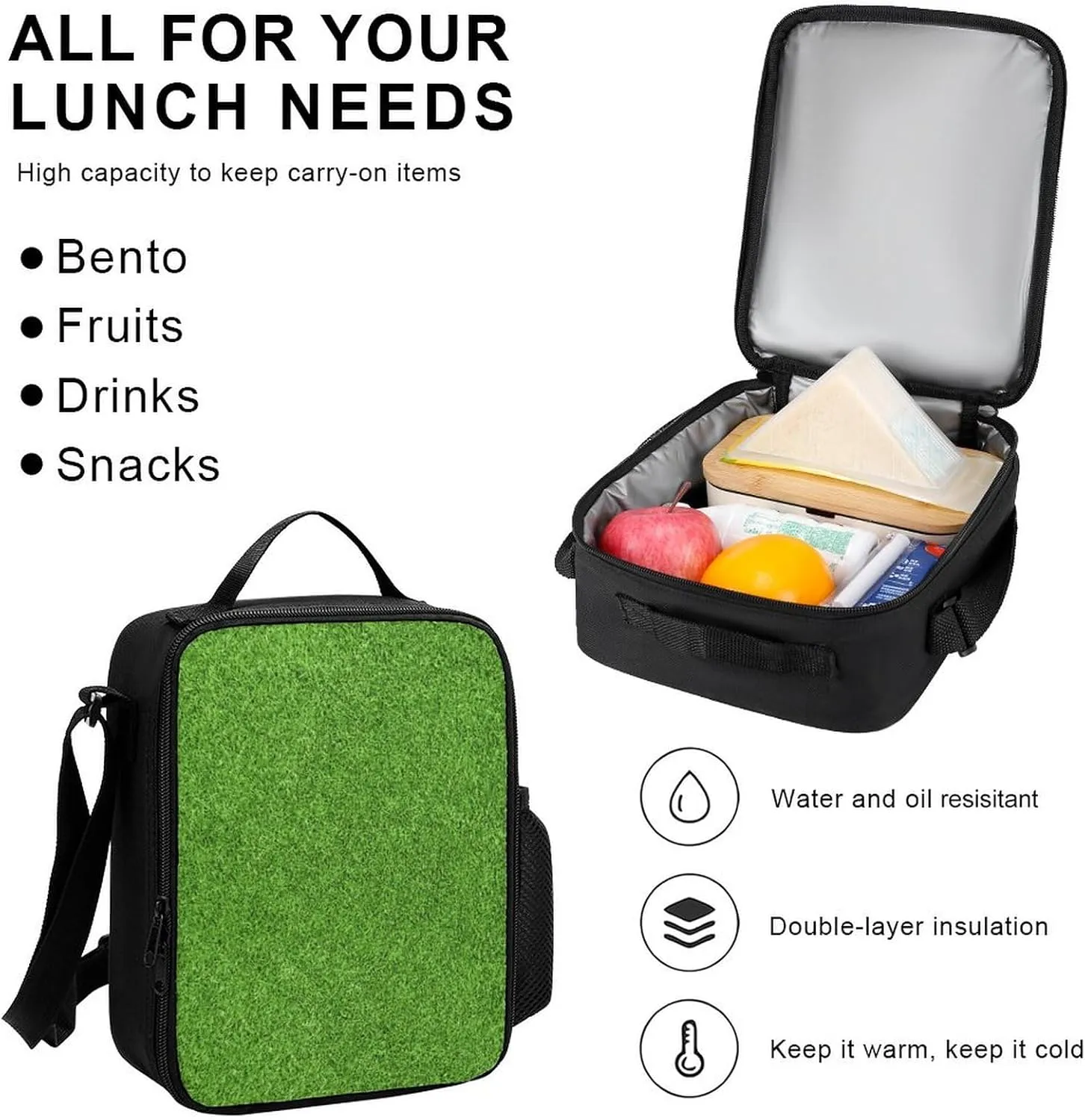 Green Grass Lightweight Pocket Backpack Crossbody Lunch Bag Set Unisex