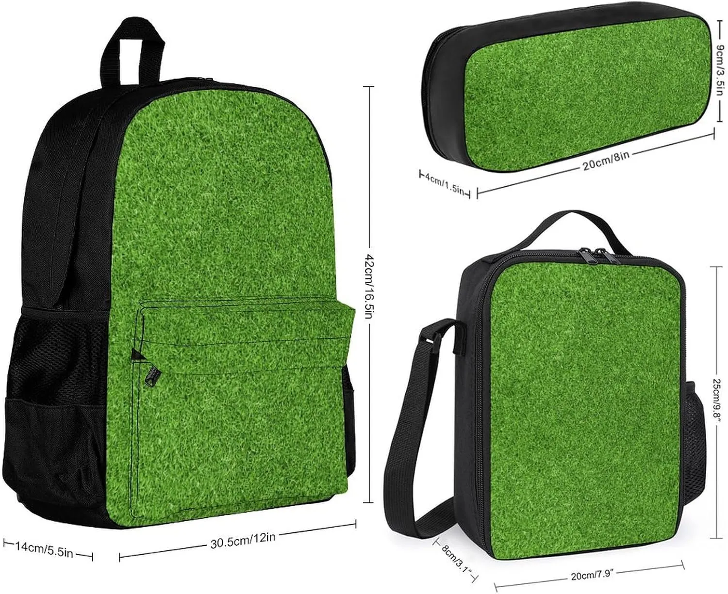 Green Grass Lightweight Pocket Backpack Crossbody Lunch Bag Set Unisex