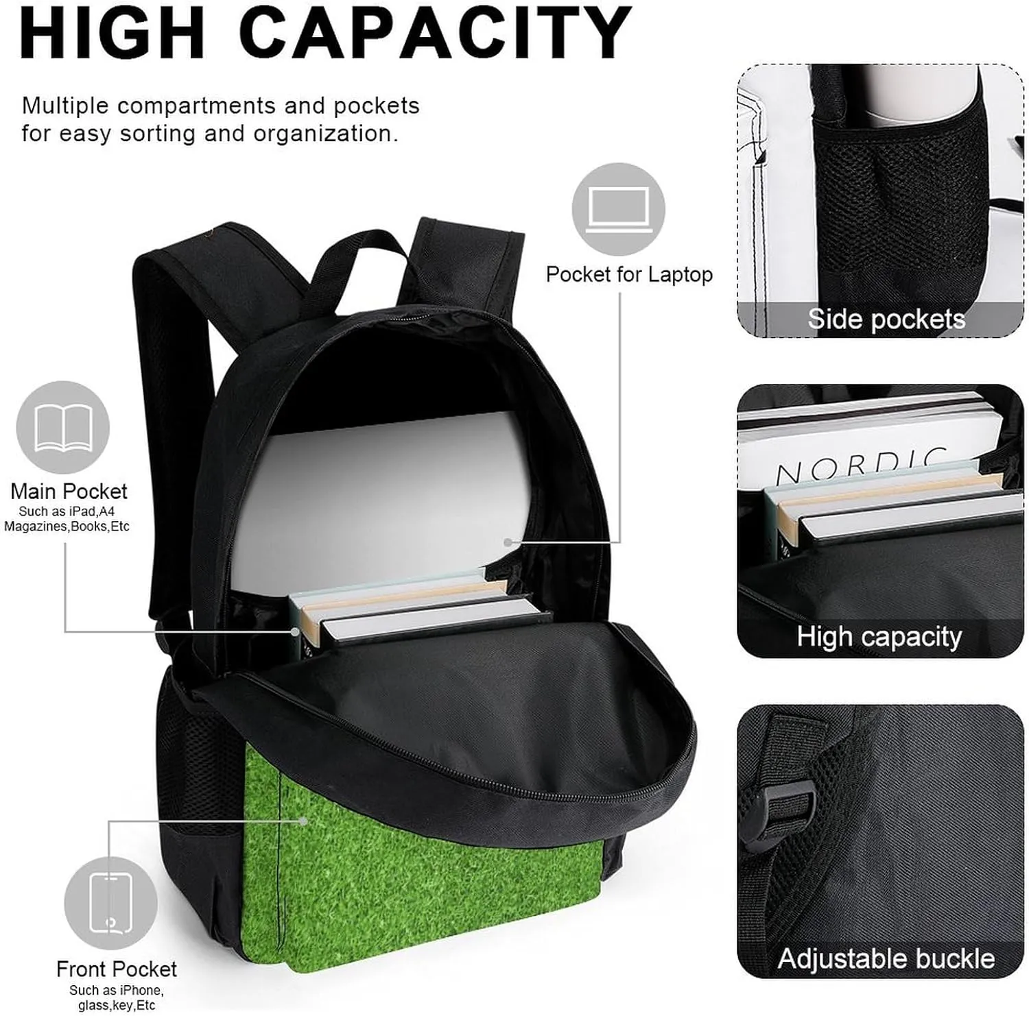 Green Grass Lightweight Pocket Backpack Crossbody Lunch Bag Set Unisex