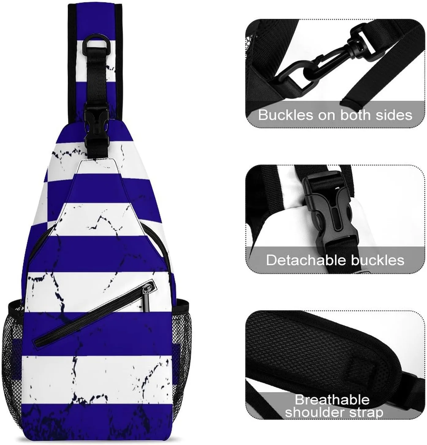 Greenland Flag Grunge Design Sling Bag Crossbody Chest Bag Shoulder Bag For Travel Hiking Cycling Camping