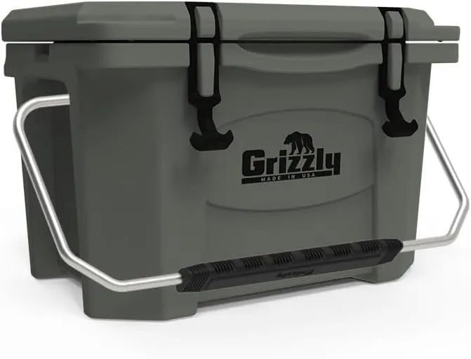 Grizzly 20 Cooler | 20 qt Ice Chest Durable Rotomolded Insulated | Made in USA | Warranty for Life | For Beach Boat Camping Fishing Hunting | G20