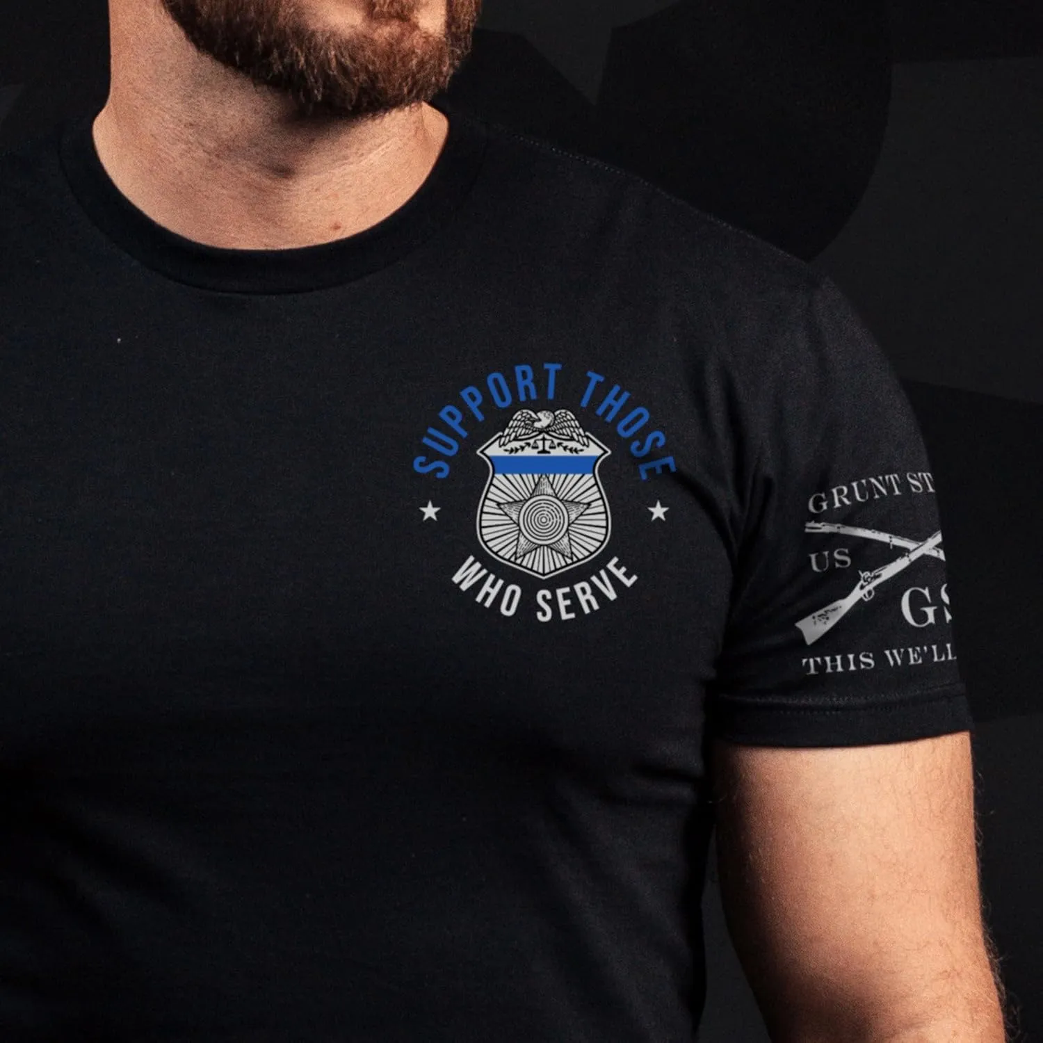 Grunt Style Blue Line Support Those Who Serve Men's T-Shirt