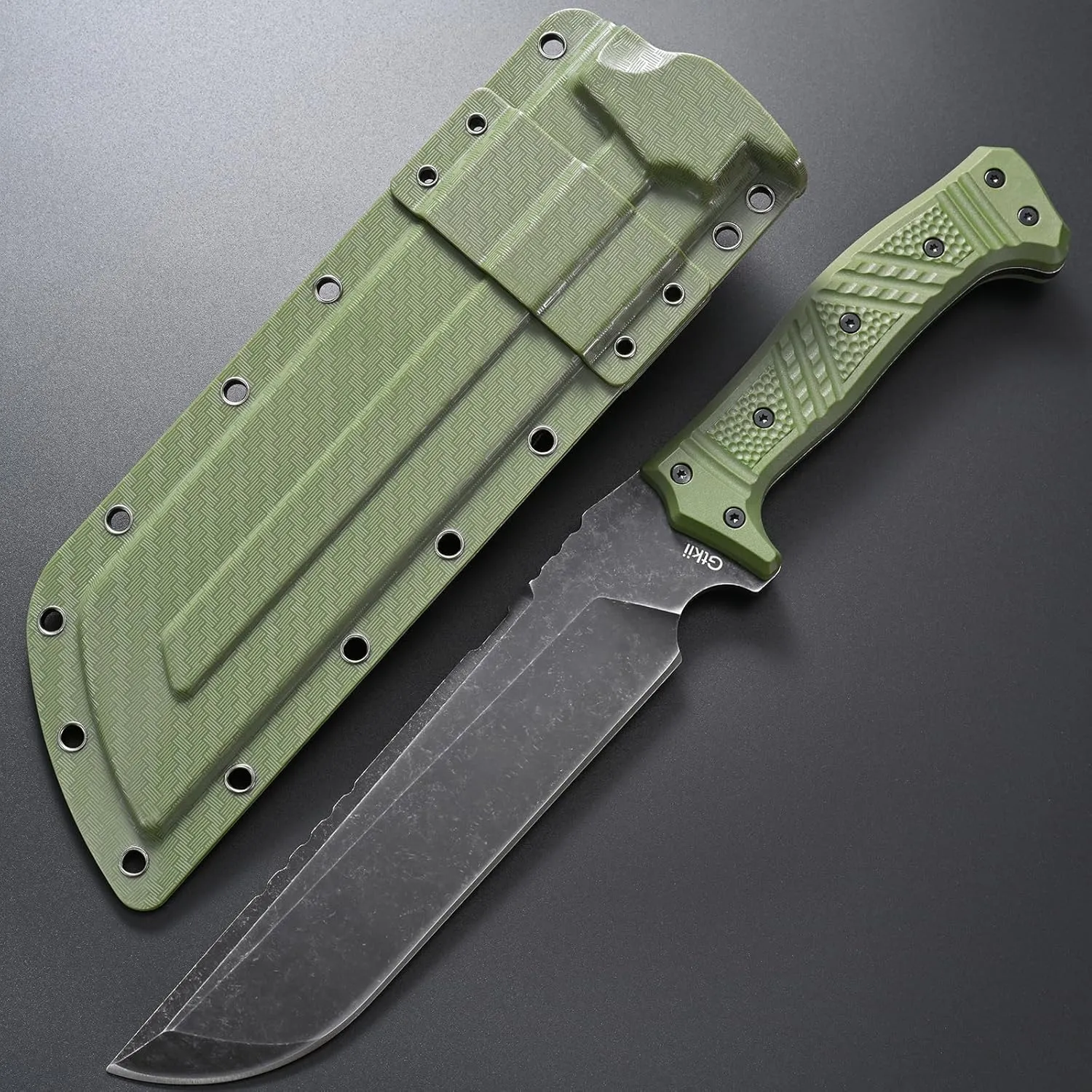 GTK32 Fixed Blade Knife DC53 Steel Blade Full Tang Nylon Fiberglass Handle Heavy Duty Knifes for Field Hunting Camping Adventure(Green)