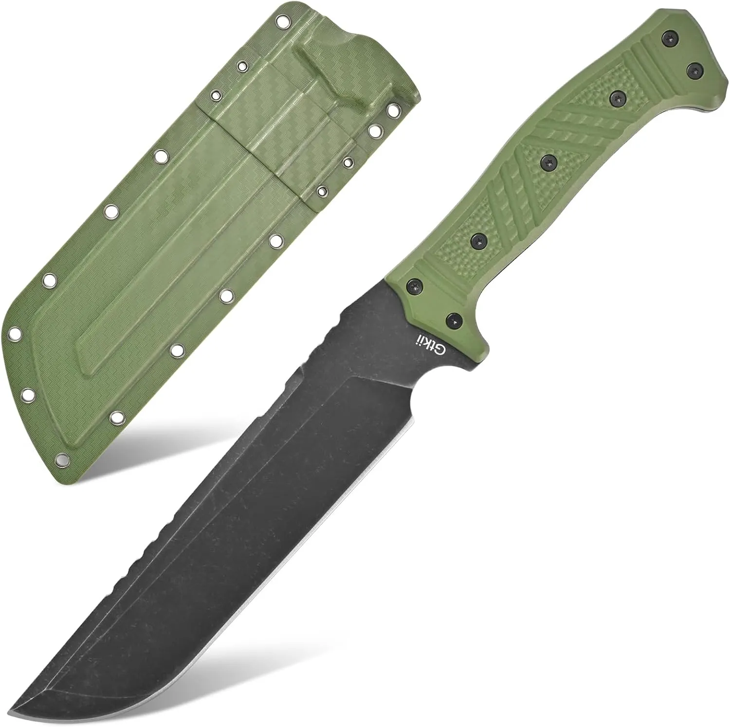 GTK32 Fixed Blade Knife DC53 Steel Blade Full Tang Nylon Fiberglass Handle Heavy Duty Knifes for Field Hunting Camping Adventure(Green)
