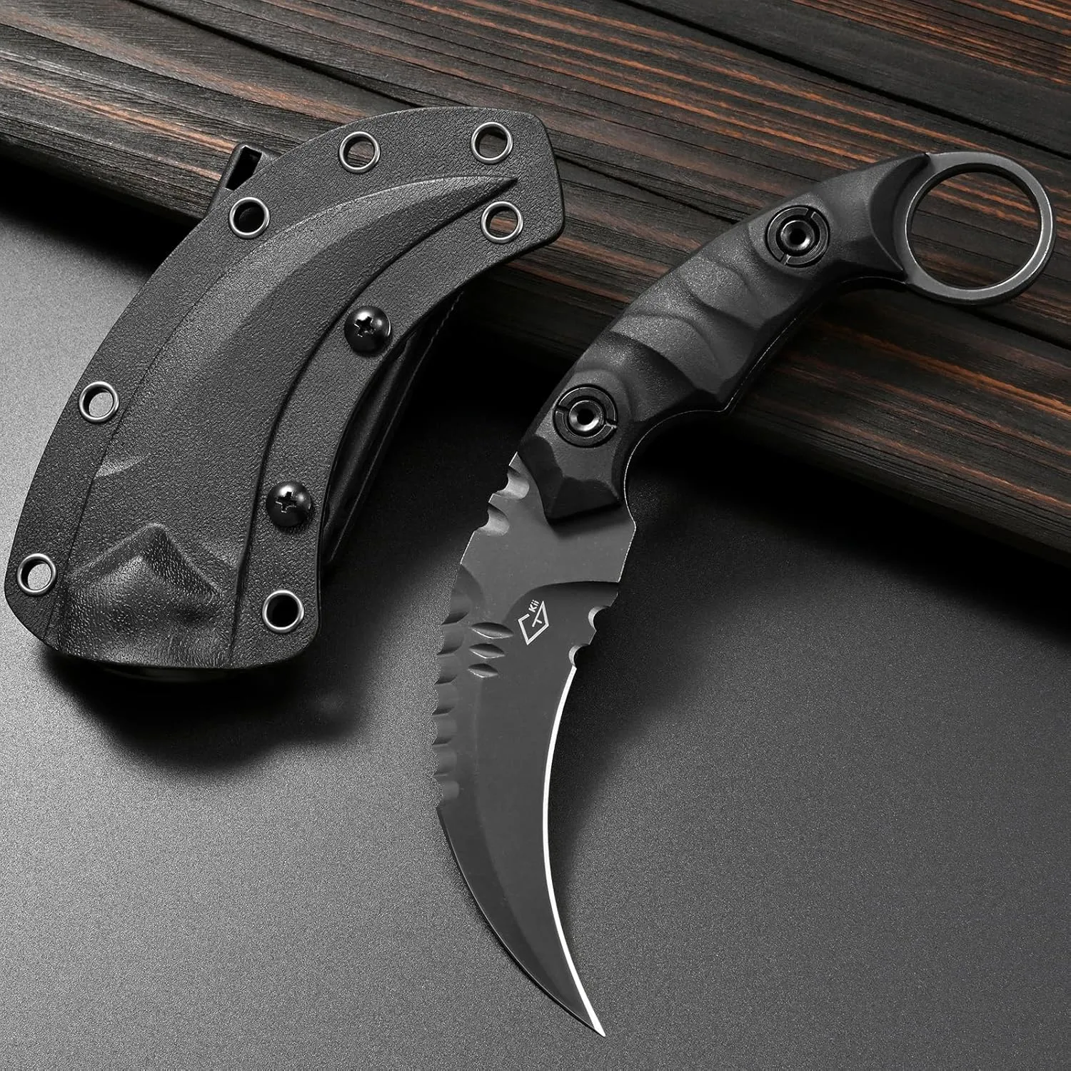GTK691 Fixed Blade Knife D2 Steel Blade Nylon Fiberglass Handle with Kydex Sheath for Outdoor Camping Hunting Hiking Survival EDC Tool(Black)