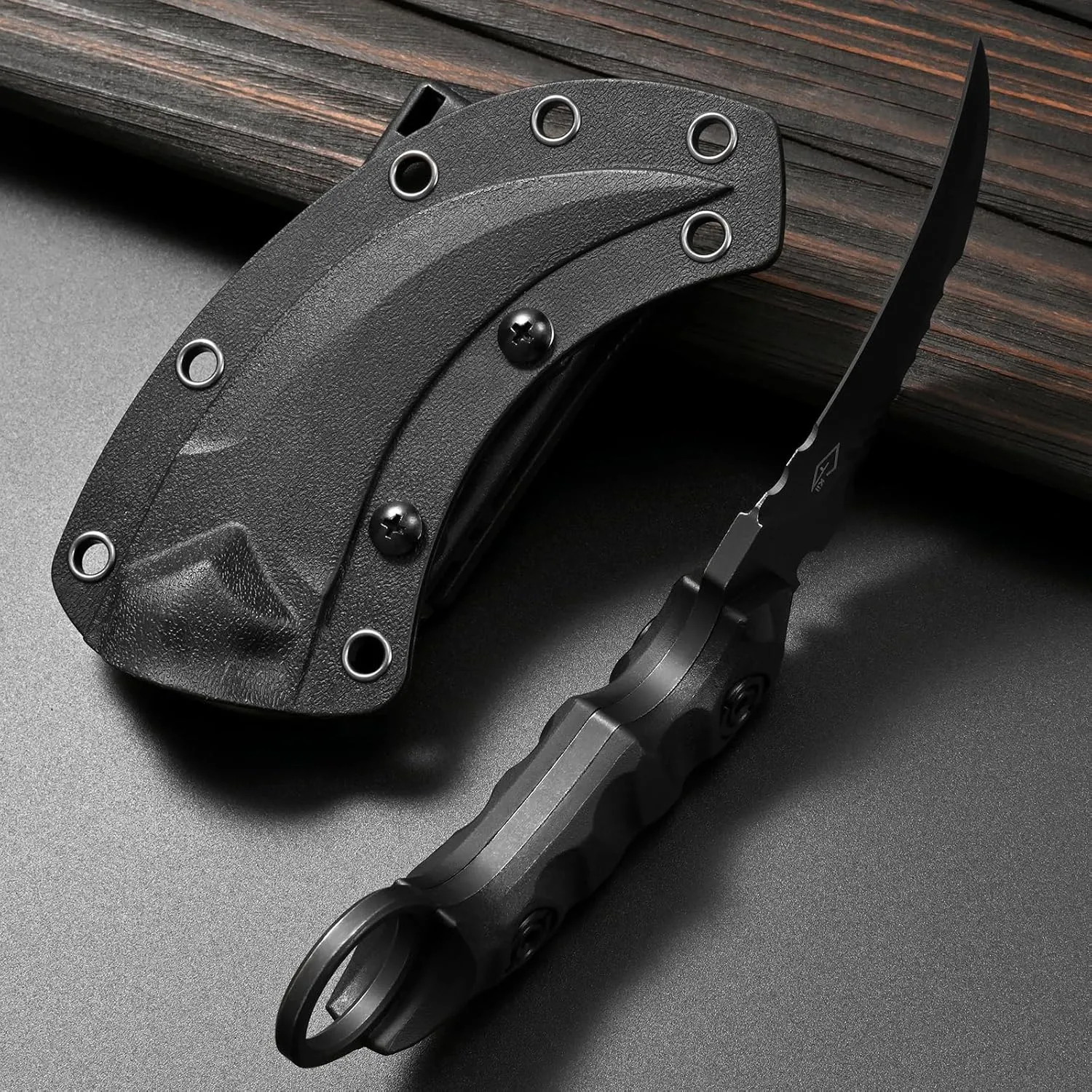 GTK691 Fixed Blade Knife D2 Steel Blade Nylon Fiberglass Handle with Kydex Sheath for Outdoor Camping Hunting Hiking Survival EDC Tool(Black)