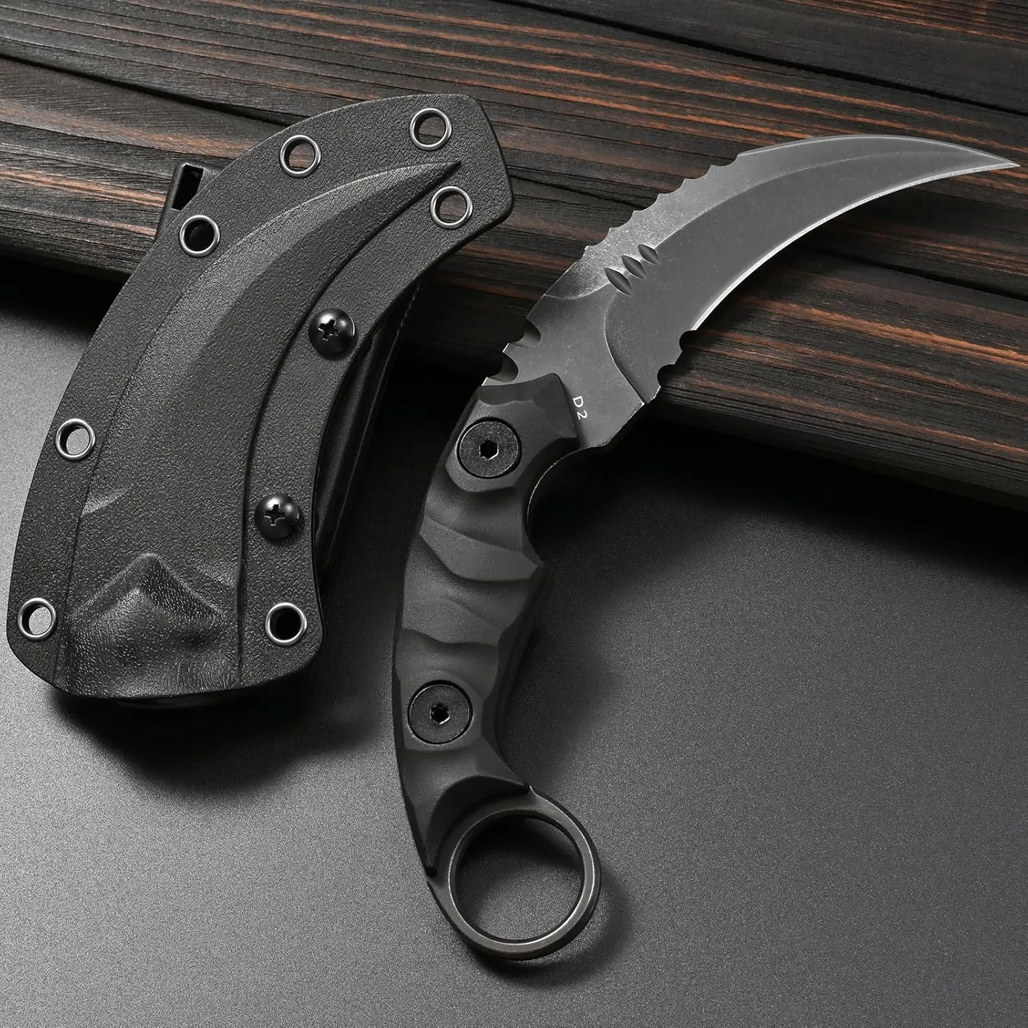 GTK691 Fixed Blade Knife D2 Steel Blade Nylon Fiberglass Handle with Kydex Sheath for Outdoor Camping Hunting Hiking Survival EDC Tool(Black)