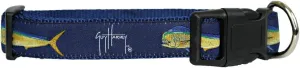 Guy Harvey Canvas Ribbon Nylon Embroidered Nautical Dog Collars 3 Sizes Dolphin (Medium 16"-24", Blue)