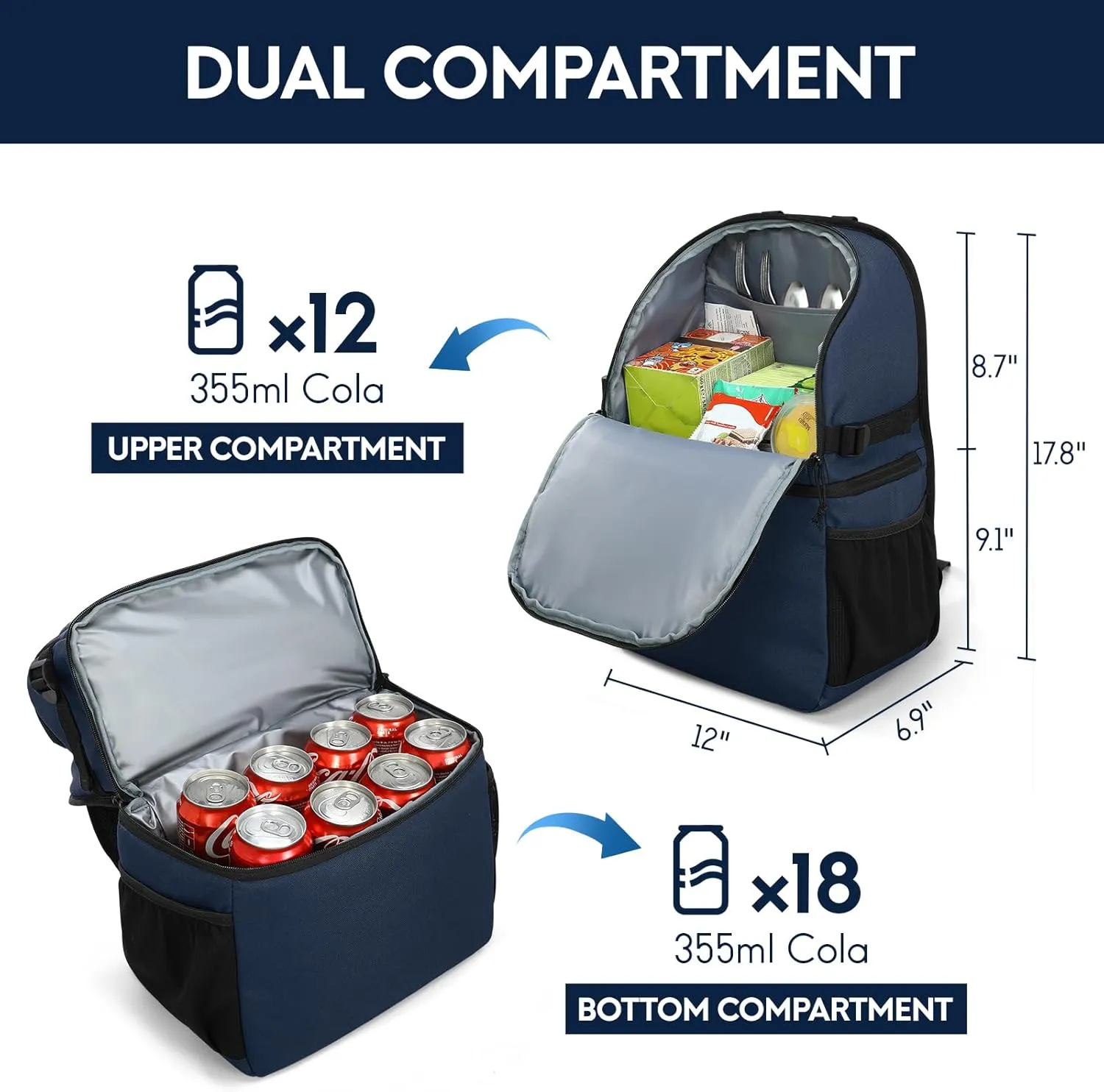 Haimont Cooler Backpack Insulated Double Deck for Men Women, 30 Cans Lunch Backpack Leakproof for Hiking Beach Travel Work