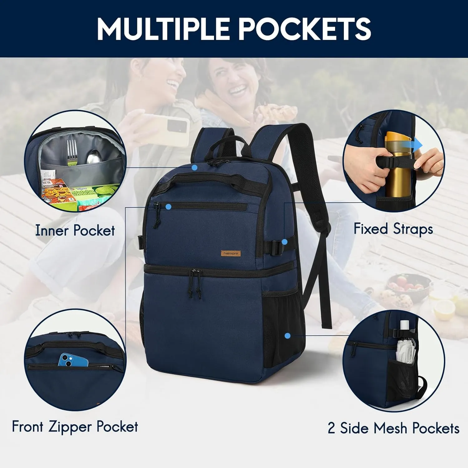 Haimont Cooler Backpack Insulated Double Deck for Men Women, 30 Cans Lunch Backpack Leakproof for Hiking Beach Travel Work