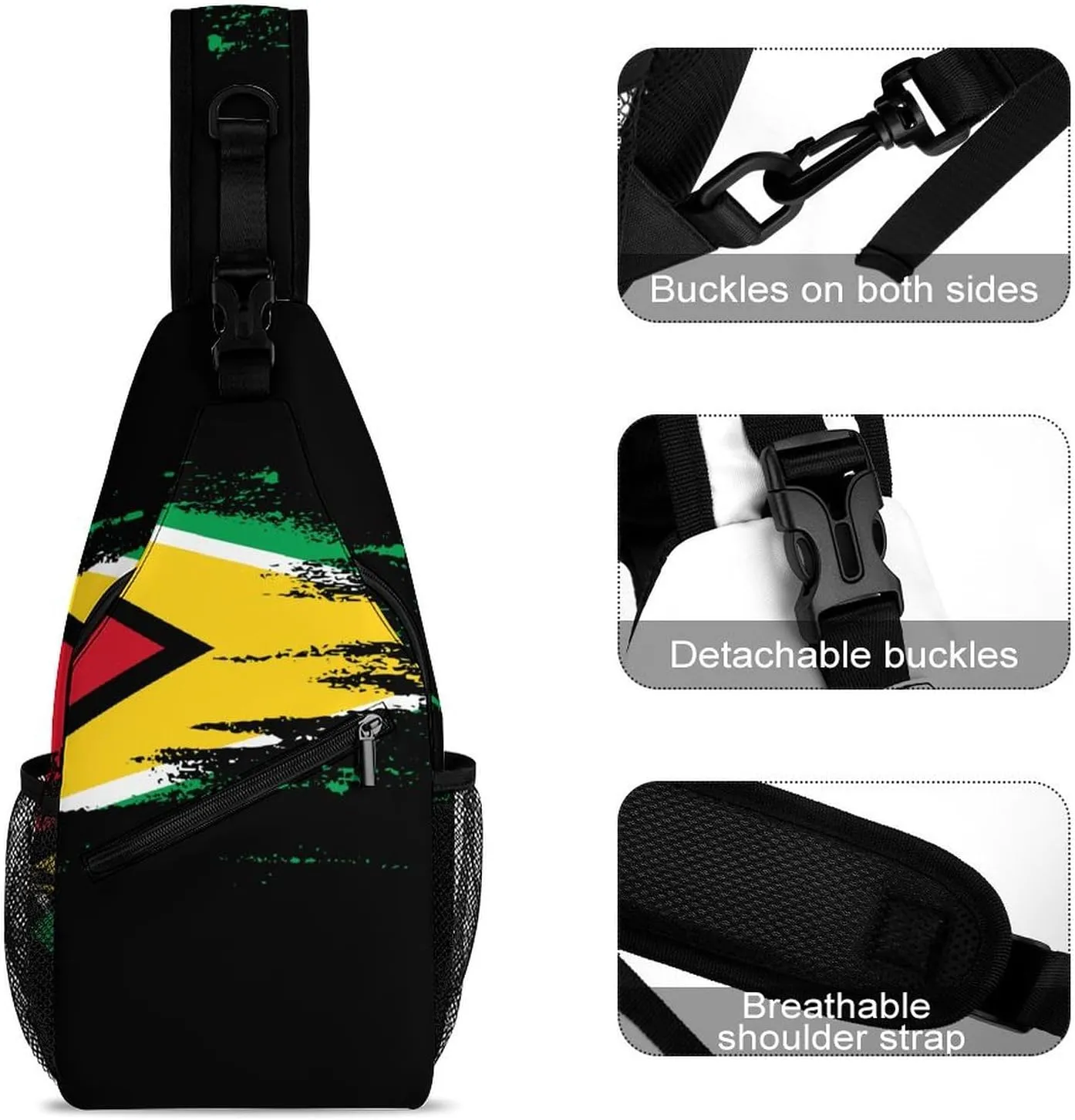 Haiti Flag Painted Sling Bag Crossbody Chest Bag Shoulder Bag For Travel Hiking Cycling Camping