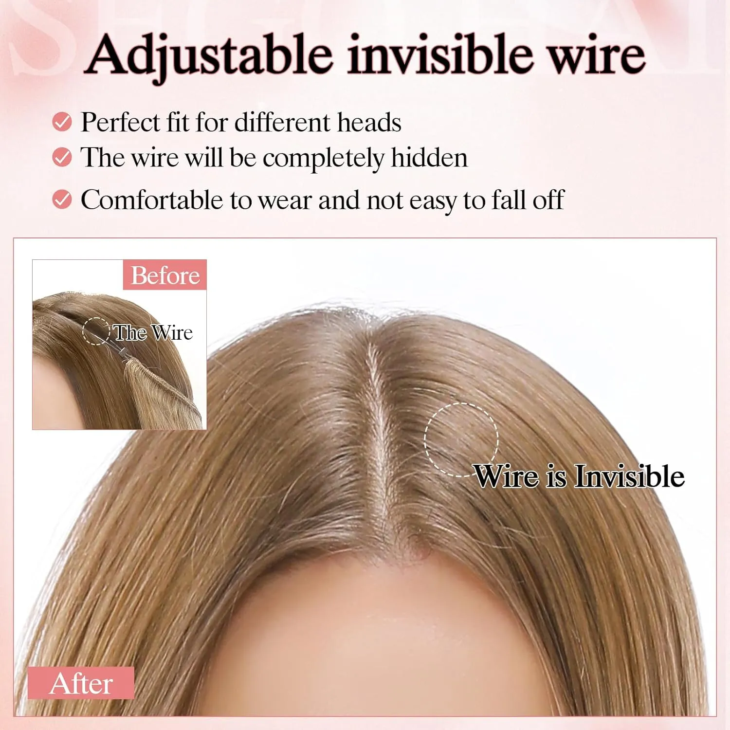 Halo Hair Extensions Real Human Hair One Piece Fish Line Secret Hairpiece With 2 Clips For Women Invisible Wire Extensions 16 Inch #18P613 Camel mixed Light Gold