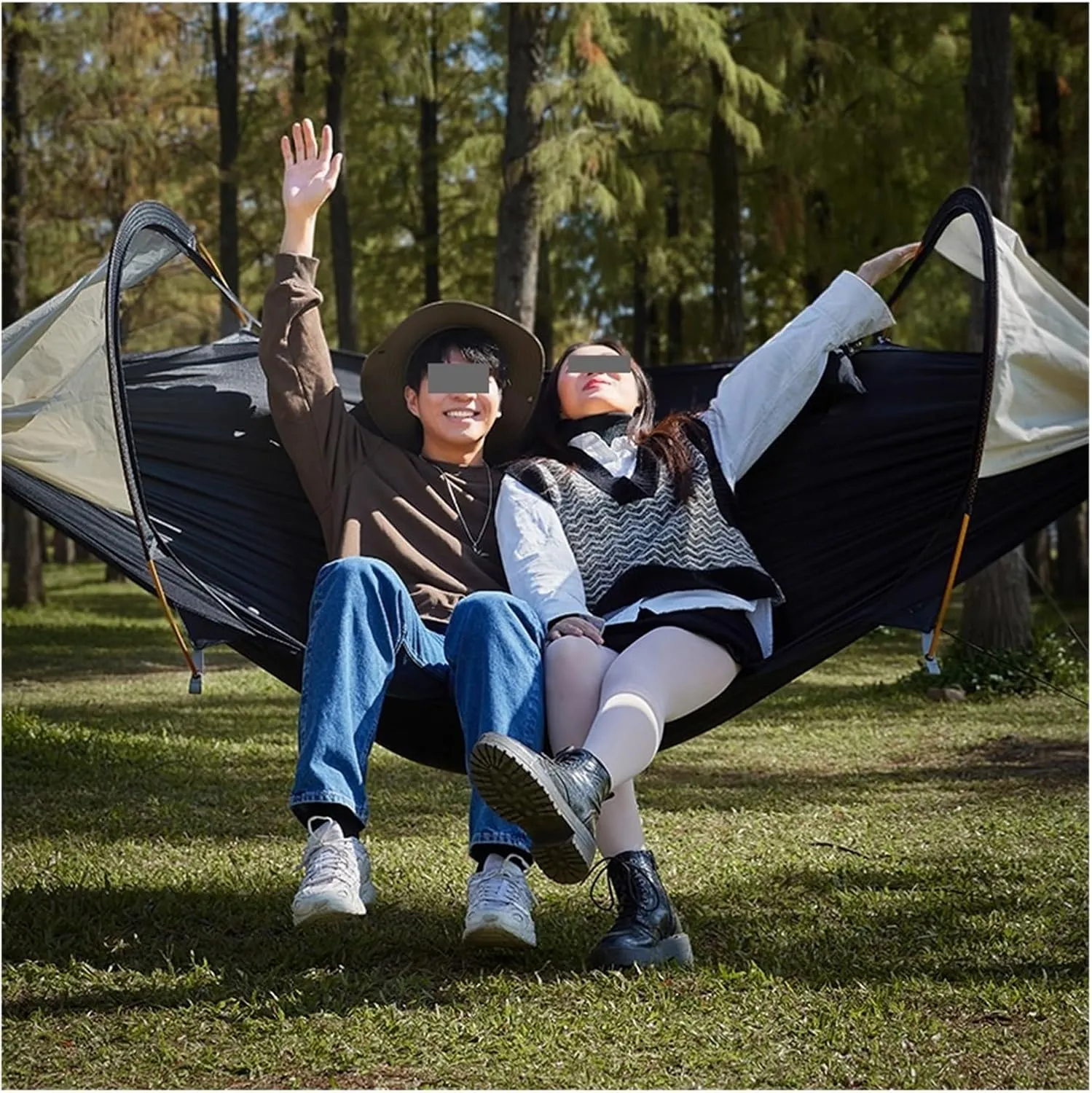 Hammock Bohemian Outdoor Camping Hammock 2.0 Version Mosquito Proof and Hammock with Sunshade Lightweight(Grey)