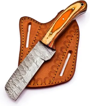 Hand Forged Cowboy Bull Cutter Knife With Sheath, 8 Inch Damascus Steel Edc Knives, Cowboy Knife, Knives for Men; 9005