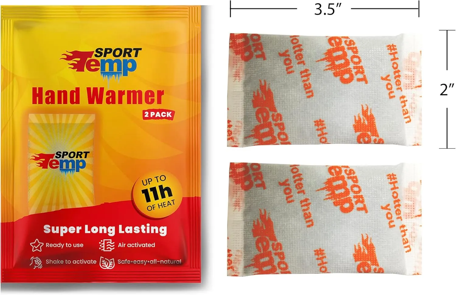 Hand Warmers - Up to 11 Hours of Heat, Super Long Lasting - Easy, All Natural - Air Activated, for Body, Hands & Toes - Odorless Hot Hand Warmer - Sport Temp