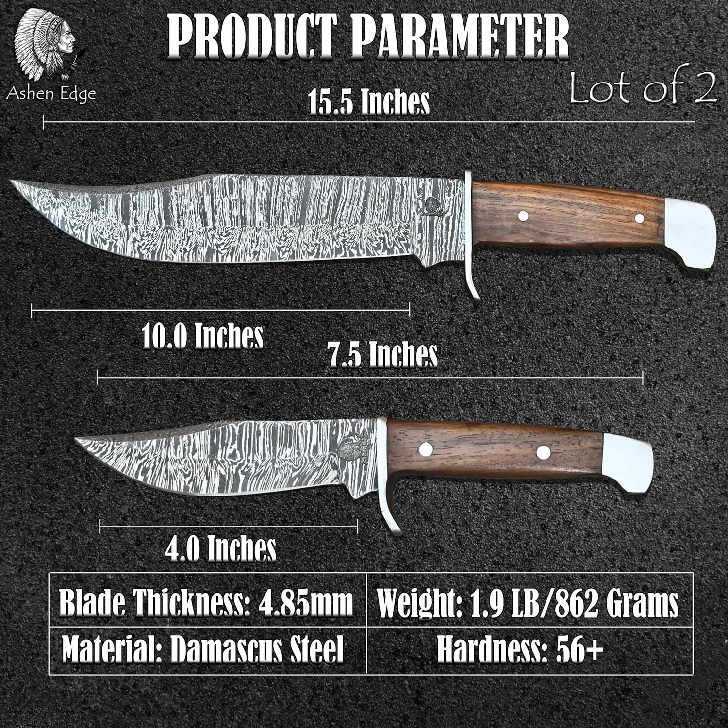 Handcrafted Luxury Damascus Steel 2-Knife Set | 56  Rockwell Hardness | Ergonomic Wooden Handles| 4” & 10” Multiuse Blades | Perfect for Outdoor Hunting, Fishing, Camping, Emergency Survival, Outdoor, Tactical Knife Set (Wooden)