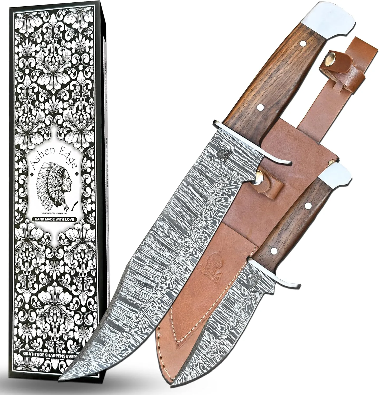 Handcrafted Luxury Damascus Steel 2-Knife Set | 56  Rockwell Hardness | Ergonomic Wooden Handles| 4” & 10” Multiuse Blades | Perfect for Outdoor Hunting, Fishing, Camping, Emergency Survival, Outdoor, Tactical Knife Set (Wooden)