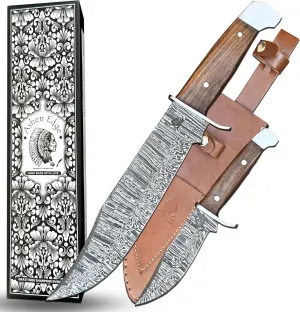 Handcrafted Luxury Damascus Steel 2-Knife Set | 56  Rockwell Hardness | Ergonomic Wooden Handles| 4” & 10” Multiuse Blades | Perfect for Outdoor Hunting, Fishing, Camping, Emergency Survival, Outdoor, Tactical Knife Set (Wooden)