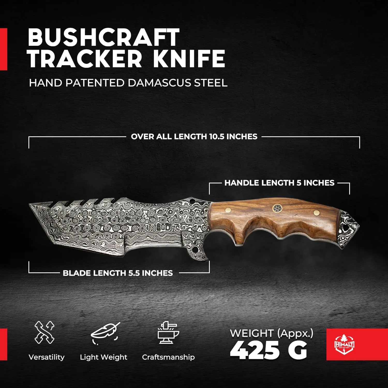 Handmade 10.5” Damascus knife- Fixed Blade Hunting Knife with Sheath-Walnut Wood Handle-Survival Knife-Camping knife-Bushcraft Knife-Ideal For EDC, Skinning,Outdoor-Best Hunting Knives For Men.