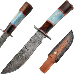 Handmade Custom Real Damascus Camping Fixed Blade Hunting Knife With Sheath