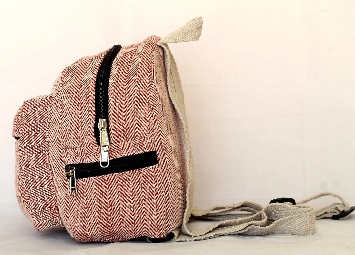 Handmade Hemp Mini Backpack For Women Light Weight Washable Small Bag for everyday lives (MAROON)