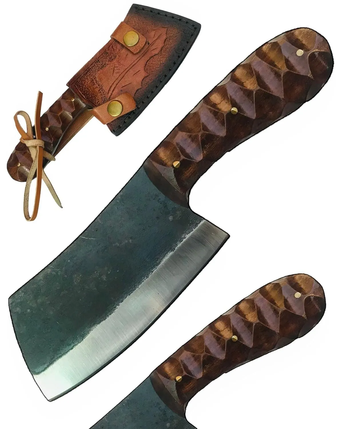 Handmade Mini Cleaver Fixed Blade Heavy Duty Sharp Kitchen Kinife with Sheath Butcher Knife for Chopping Hand Forged HC Steel for Home Outdoor Camping Cleaver Chef knife OC-CK-9988