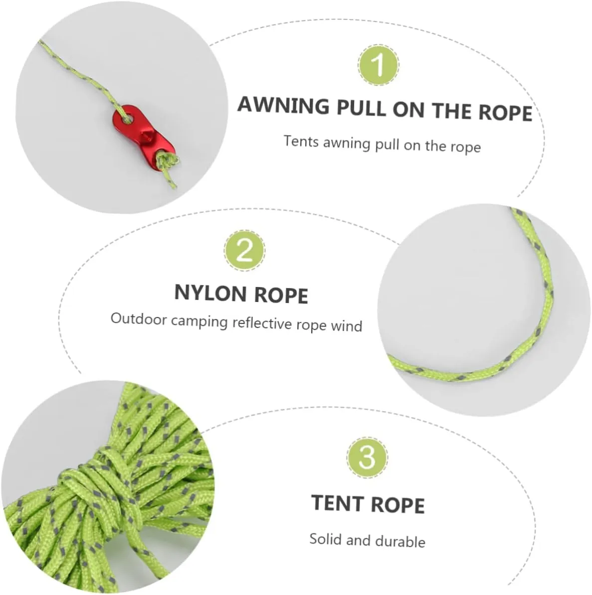 Happyyami 18 pcs 4 Reflective Rope Nylon Outdoor Tent Rope Drawstring Wind Rope Buckle Pull Cord Aluminum Alloy