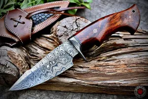 (Hawk cutlery) Royal Damascus Handmade Hunting Knife for Skinning, Camping, Outdoor Fixed blade knife with Leather Sheath.