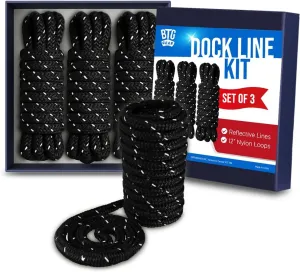 Heavy Duty 1/2" Marine Ropes Dock Line Reflective Boat Kit-Bow Lines for Boats up to 36'-Includes (Two 25'x1/2" Bow Lines, ONE 35'x1/2" Spring)-Double Braided Nylon Dock Kit (Rope with Loop)