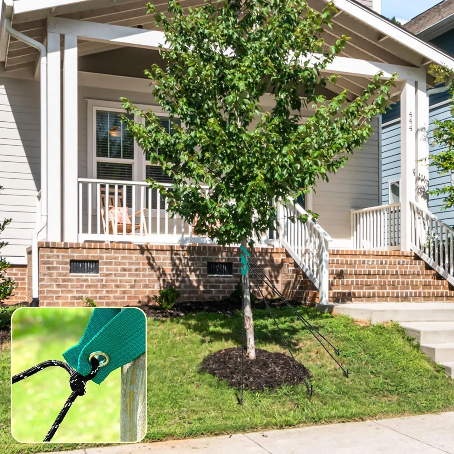 Heavy Duty Steel Tree Stake Kit with Tree Straps and 50ft Reflective Rope Tree Support Anchoring Kit - Tree Support for Leaning Trees
