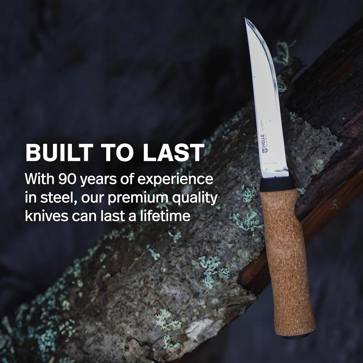 HELLE Knives - Hellefisk - Outdoor Multi Use Knife, Stainless Steel, Cork Handle, Fixed Blade With Sheath, Handcrafted Fishing Knife