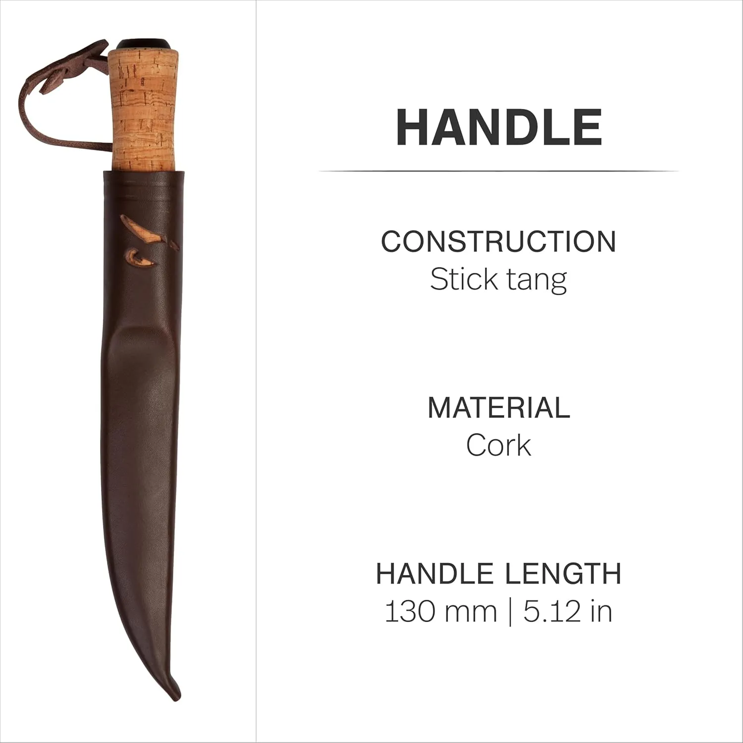 HELLE Knives - Hellefisk - Outdoor Multi Use Knife, Stainless Steel, Cork Handle, Fixed Blade With Sheath, Handcrafted Fishing Knife
